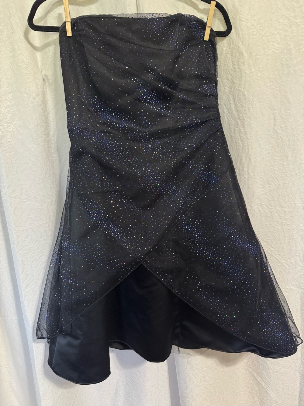 Strapless Black Glitter Overlay Dress